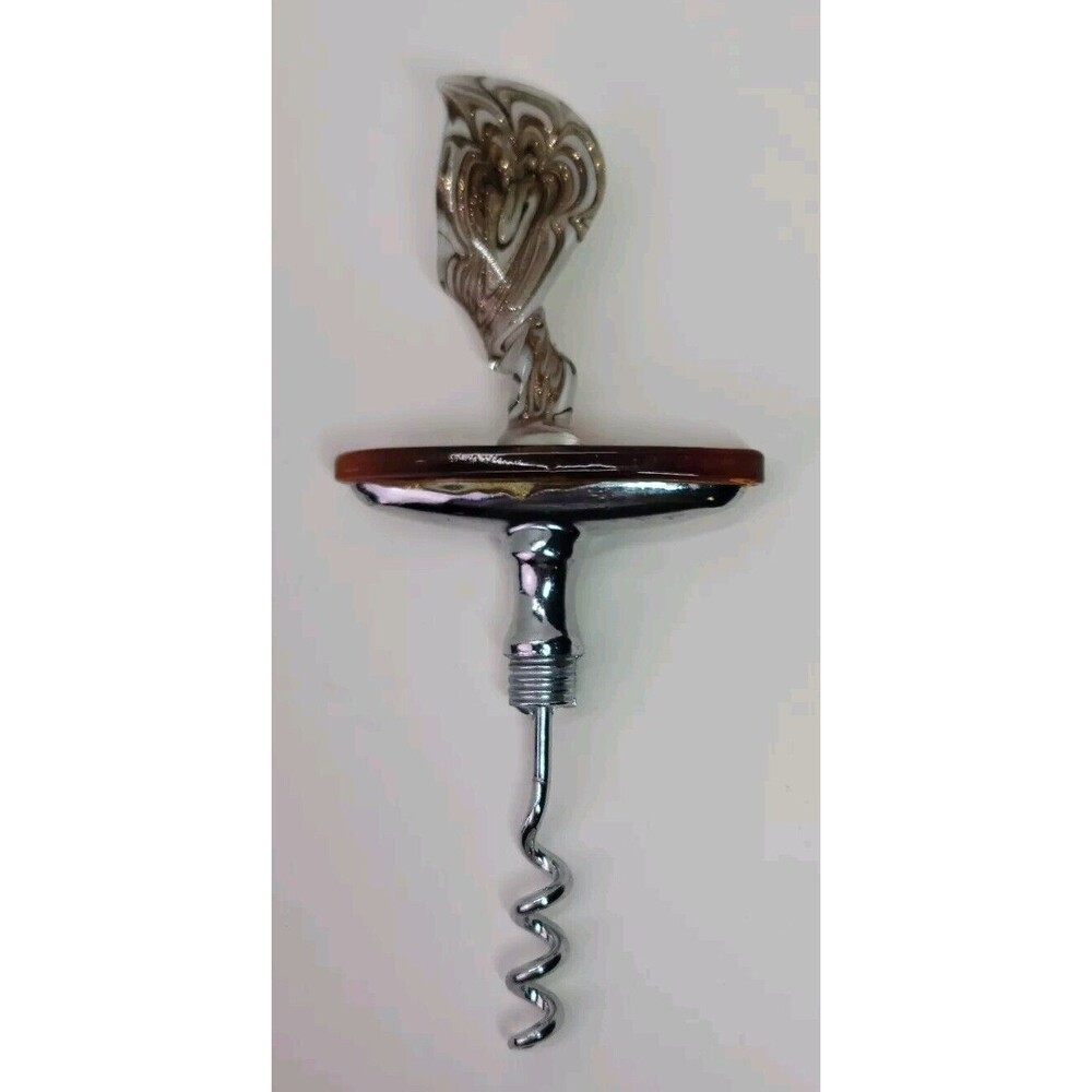 VTG Art Hand Blown Glass Top Corkscrew Bottle Barware Collectible Retro Rare
